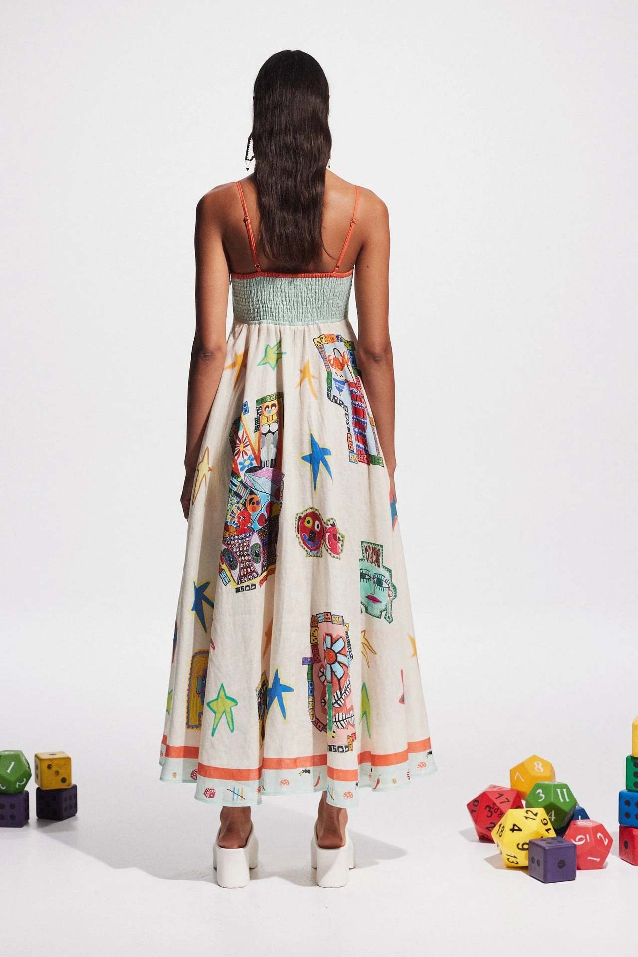 Sexy Graffiti Cotton Linen Printing Positioning Sling Swing Dress