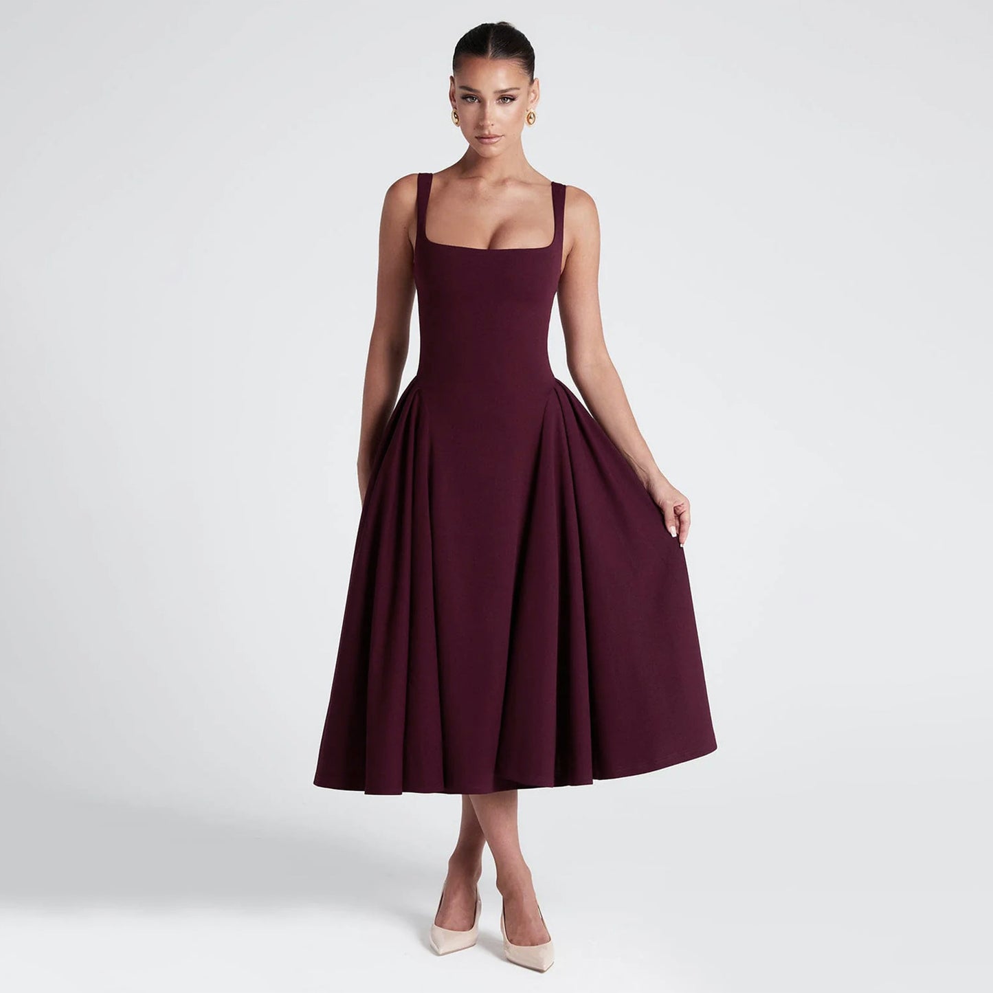 Women Spring Clothing French Square Collar Dress Retro Slim Fit Oversized Sling Dress