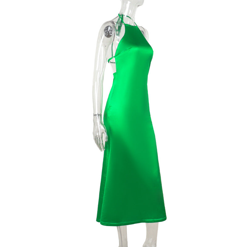 Autumn Maxi Dress Socialite Elegant Sexy Slim Satin Backless Floral Dress