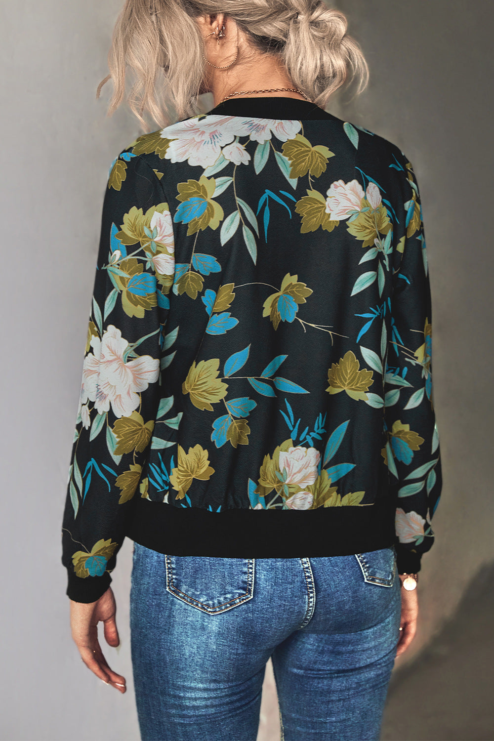 Autumn Winter Women Clothing Printing Thread Collar Zip Long Sleeve Coat