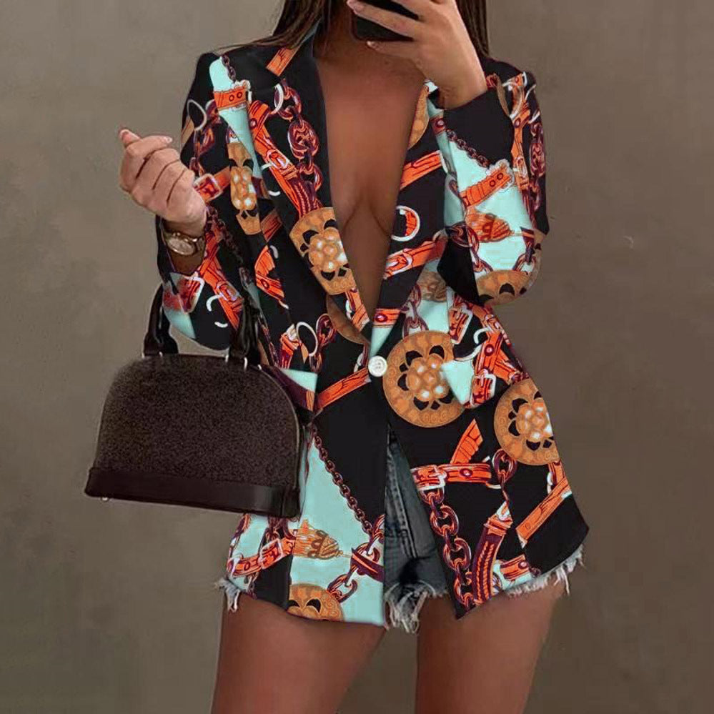 New Autumn Winter Long Sleeve Sexy Print Small Blazer