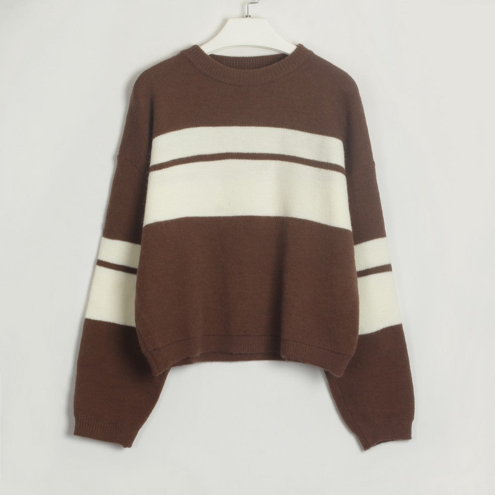 Women Clothing Colorblock All Matching Top Simple Classic Casual Sweater