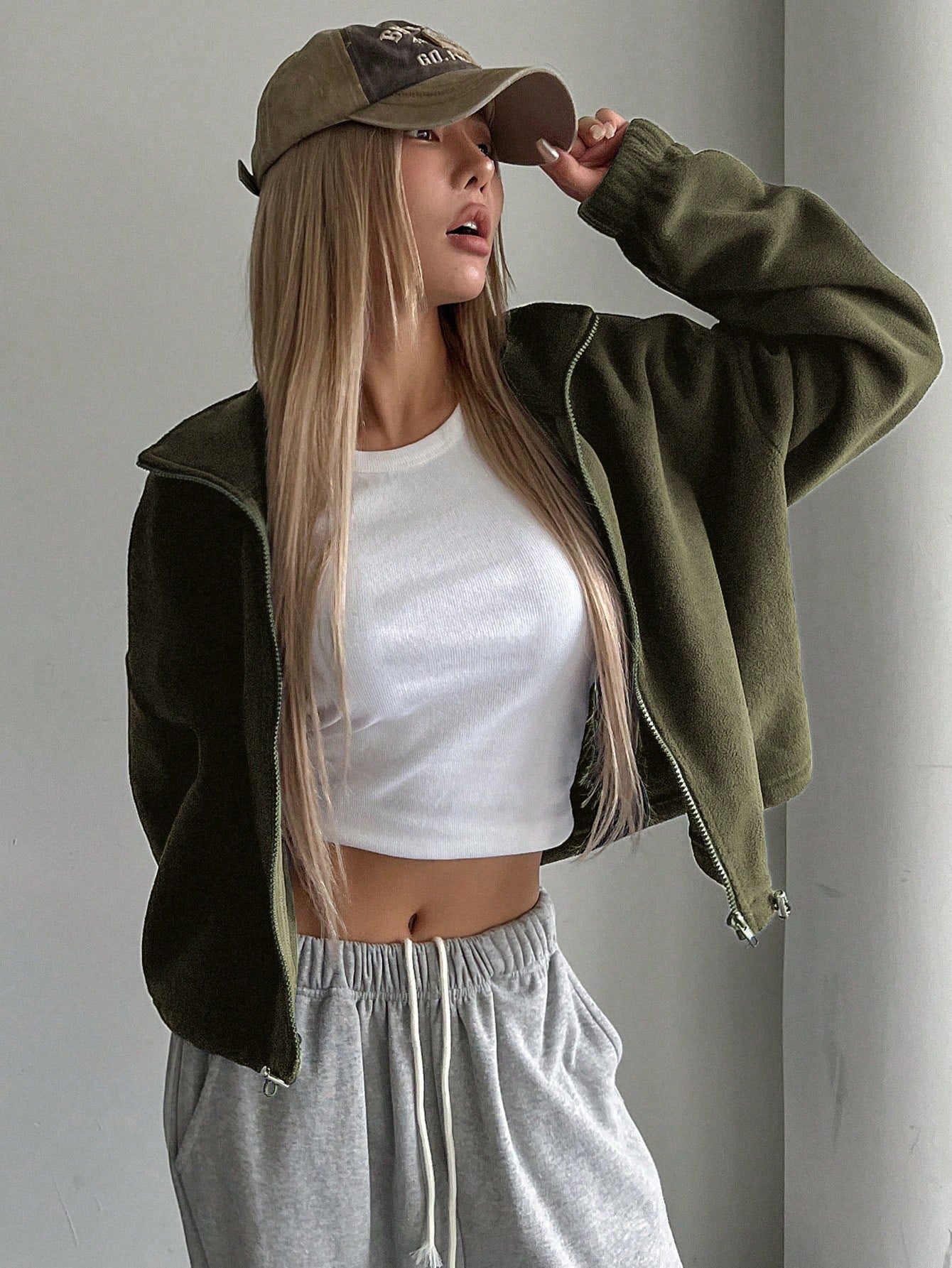 High Collar Short Section Coat Autumn Winter Stand Collar Sports Coat Thickened Lamb Wool Drawstring Coat