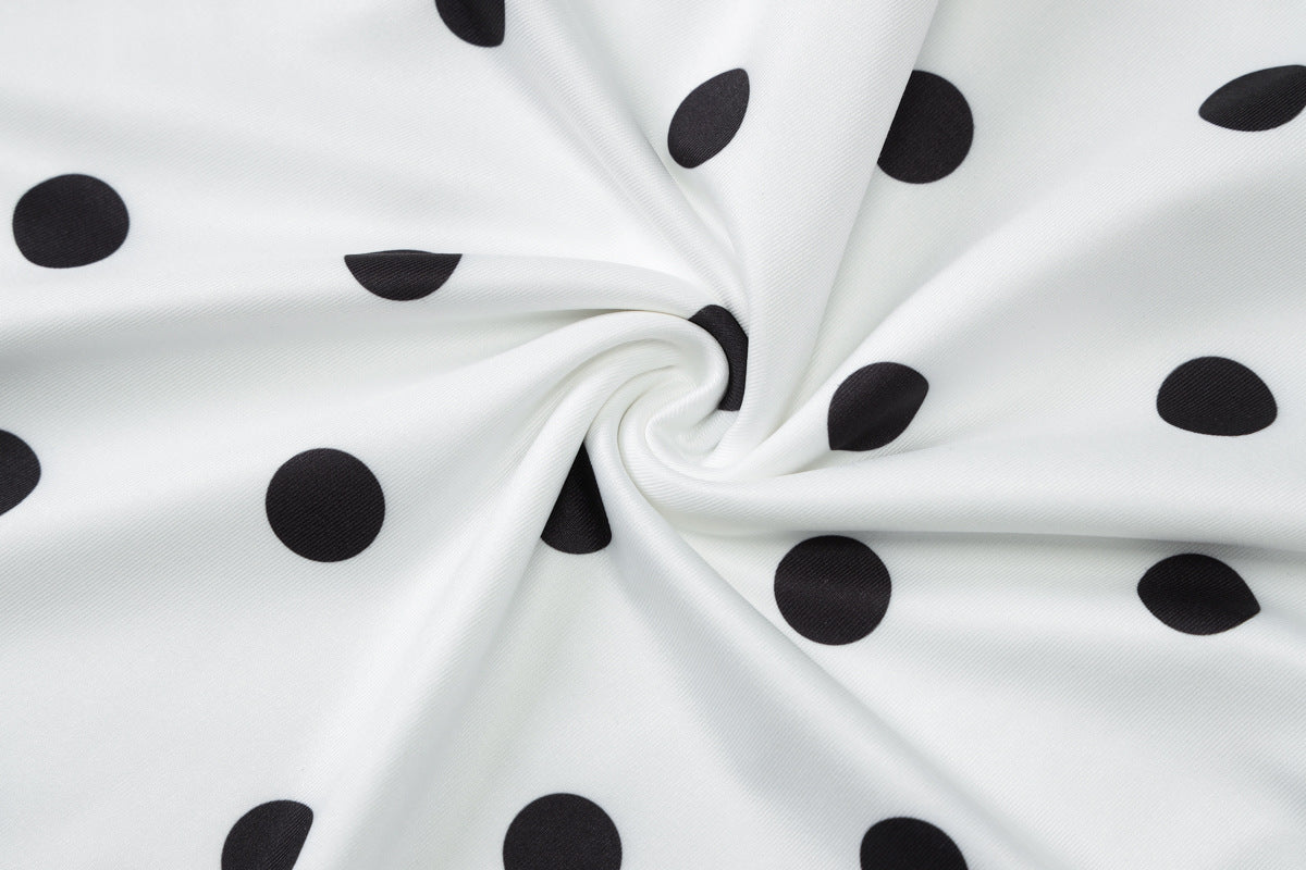 Women Clothing Summer Elegant Halter Ribbon Backless Print Polka Dot Dress Women