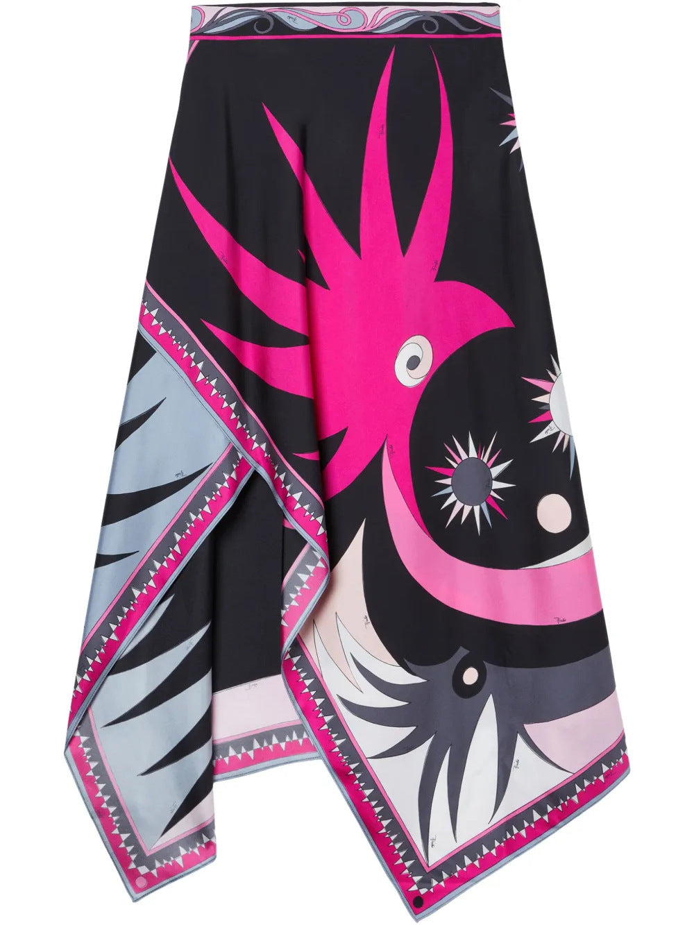 Printed Satin Halter Backless Top Irregular Asymmetric Skirt Two Piece Sets