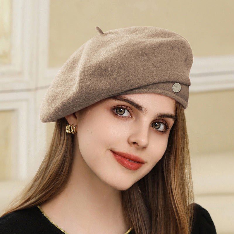 Influencer Refined Wool Beret Women Face Little Autumn Winter Elegant Warm Painter Cap