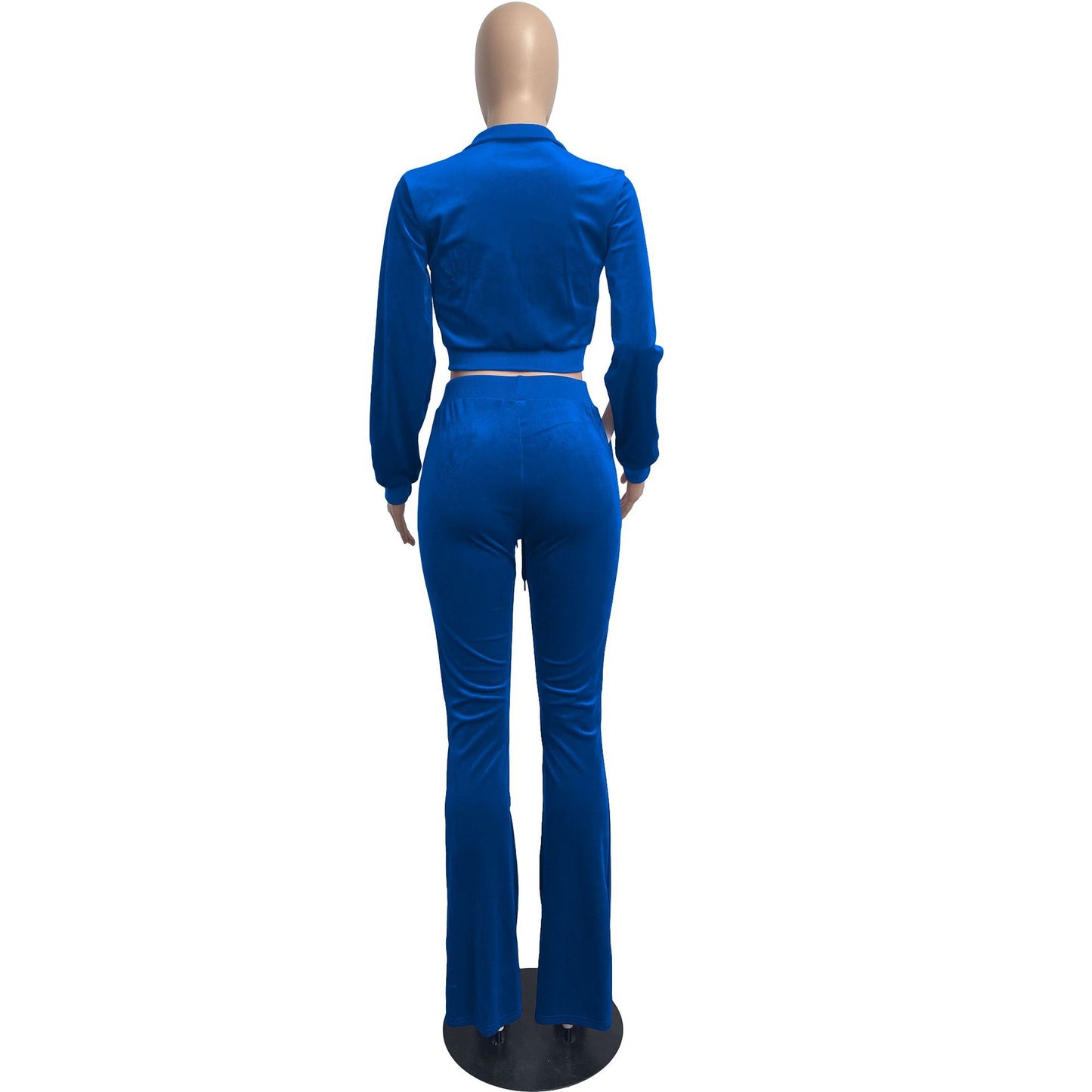 Women Clothing Two-Piece Korean Velvet Solid Color Long Sleeve Sexy cropped Casual Sports Suit