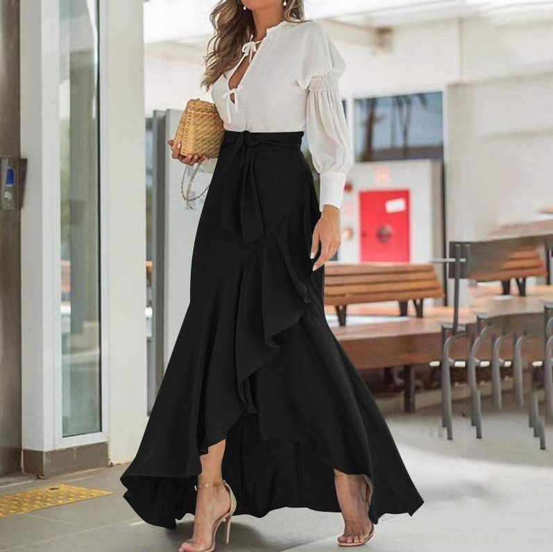 Belt Lace Sheath Fishtail Skirt High Waist Sexy Irregular Asymmetric Skirt