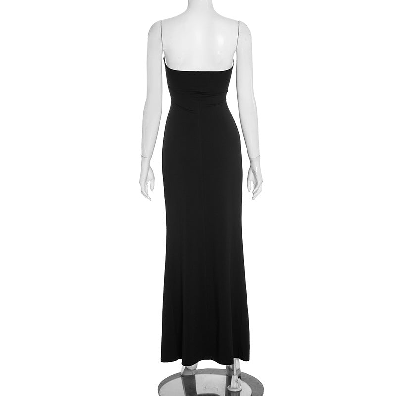 Women Clothing Autumn Arrival Solid Color Slim Fit Sweetheart Pleated Wrap Sleeveless Sleeve Length Dress