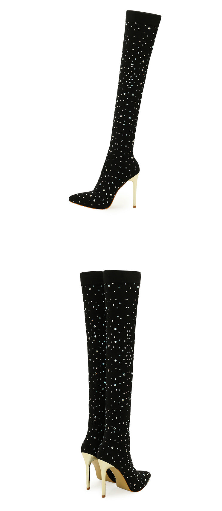 Summer Dignified Rhinestone Cocktail Pointed Stiletto Heel Women High Heel Boots