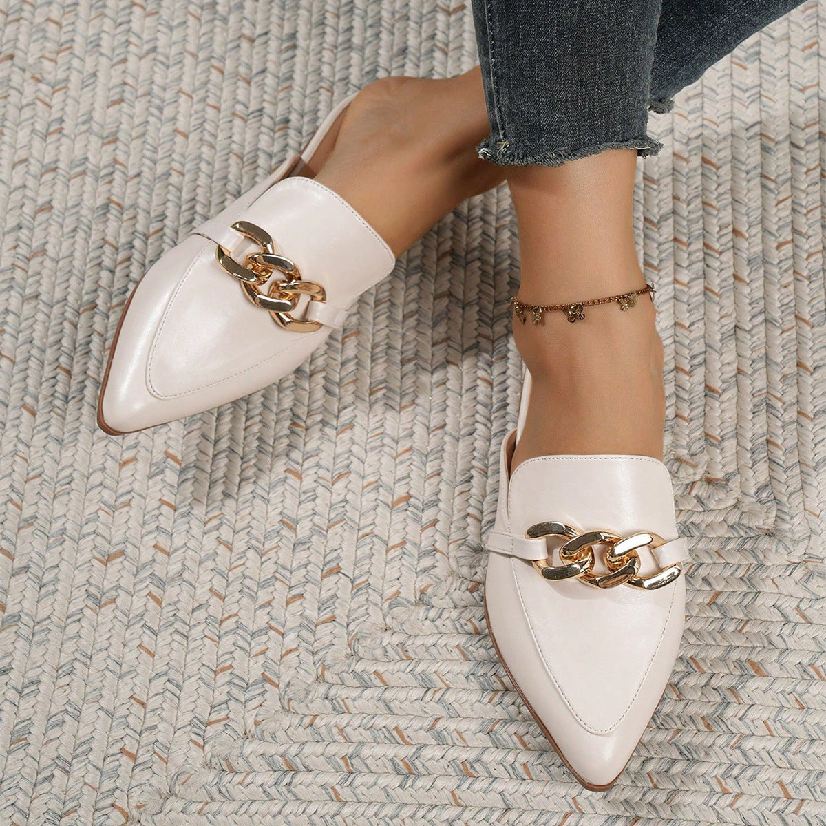 Ladies Shoes Super plus Size Mules Shoes Office Casual Solid Color Half Pack Flat Pumps Women