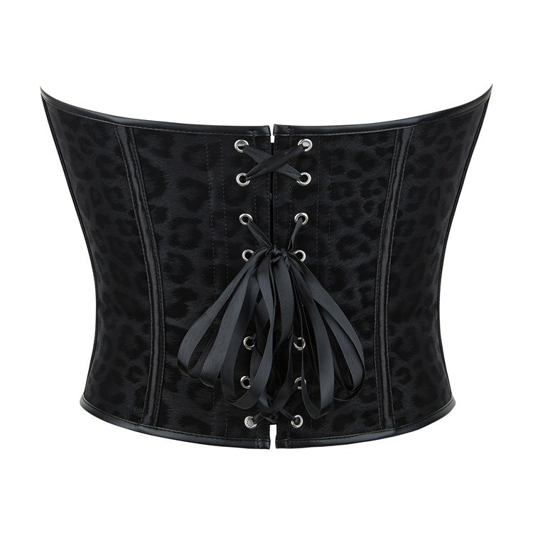 Black Faux Leather Single Breasted Women Tube Top Breasts Support Push up Court Body Shaping Top