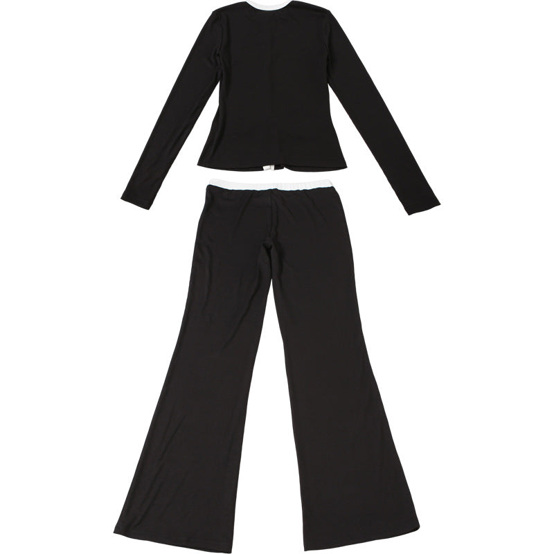 Women Clothing Autumn Personality round Neck Button Contrast Color Cardigan Long Sleeve High Waist Slim Trousers Two Piece Sets