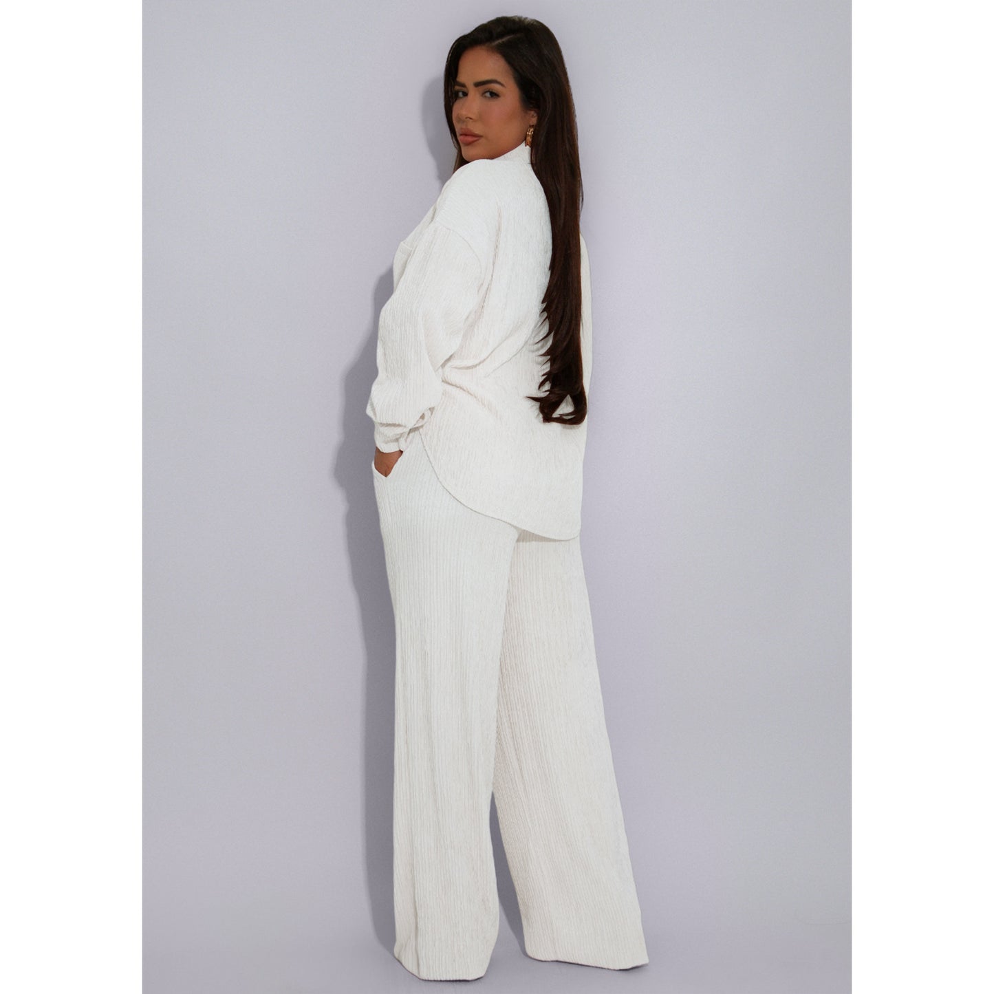 Women Elastic Crumpled Lace up Multi Pocket Swing Pants Wide Leg Pants Two Piece Sets