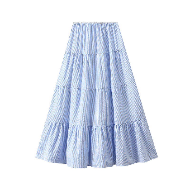 Sweet Tiered Dress Spring Summer A line Skirt Clear Sense Slimming High Waist Umbrella Skirt Large Swing Skirt