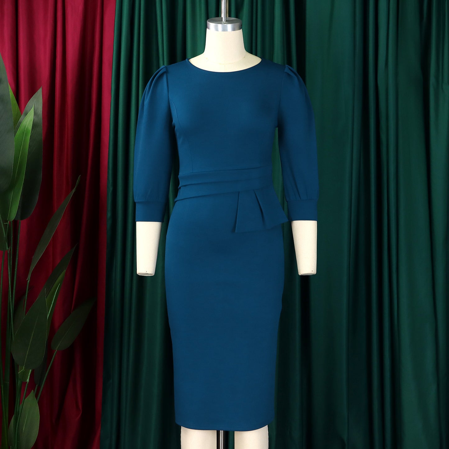 Solid Color round Neck Office Office Hip Dress