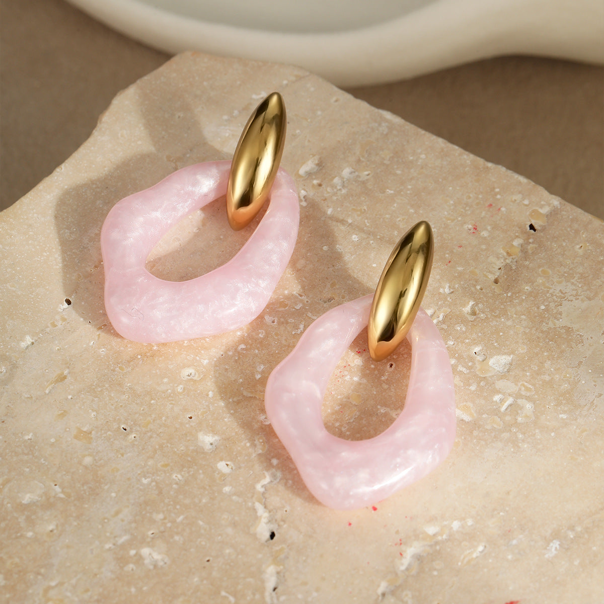Macaron Color Resin Stainless Steel Gold Plated Earrings Cute Simple High Sense Ear Rings