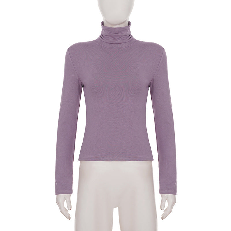 Women Turtleneck Solid Color Slim Fit Bottoming Shirt Basic Casual All Matching Tops