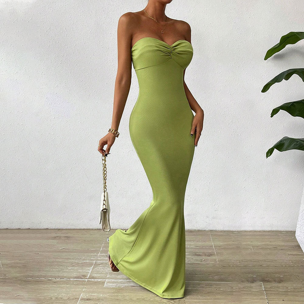 Women Sexy Tube Top Dress Summer Backless Sneaky Sheath Dress