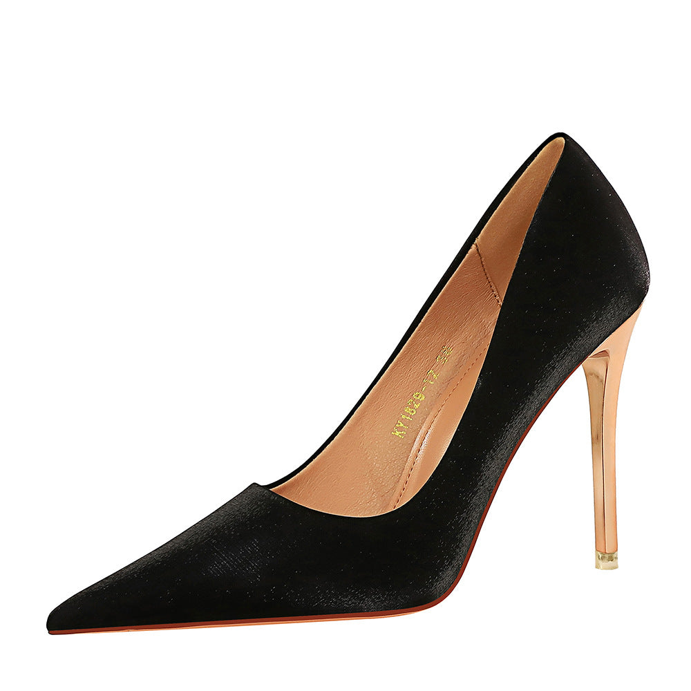 Sexy Slimming Stiletto Heel Satin High Heel Low Cut Pointed High Heels Women Shoes