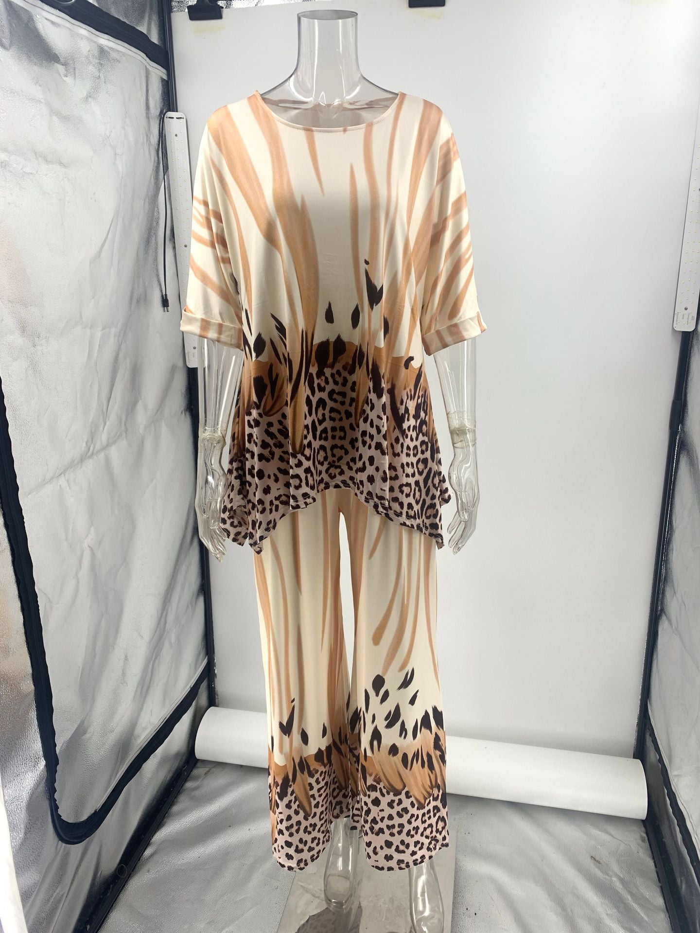 Women Casual Printing Top Trousers Two Piece Set