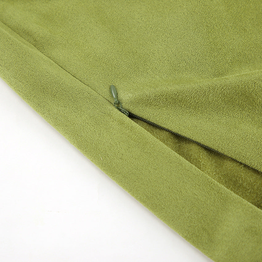 Retro Green Suede Split Straight High Waist Skirt Autumn Brushed Velvet Slim Fit Skirt