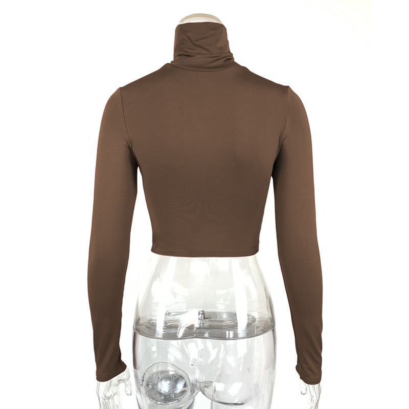 Fall Women Clothing Sexy Slim Fit Short Bottoming Long Sleeved Turtleneck Top