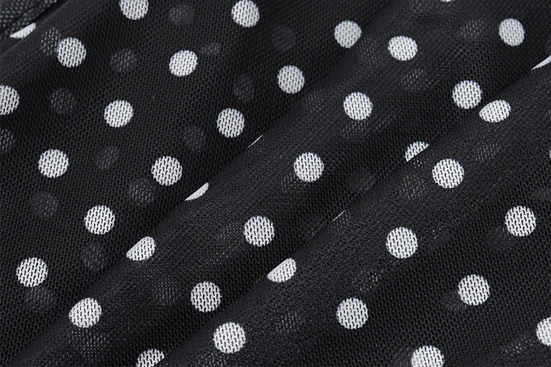 Women Clothing Summer Sexy Diagonal Collar Polka Dot Chiffon See through Irregular Asymmetric Top Women