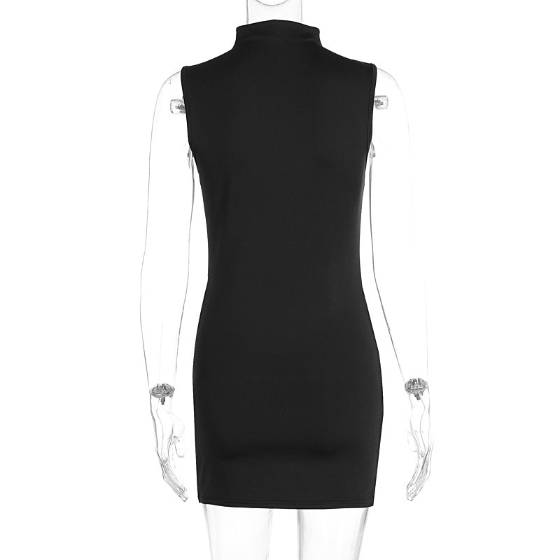 Summer Solid Color Slim Fit Advanced Texture Sleeveless Ruffle Hip Dress