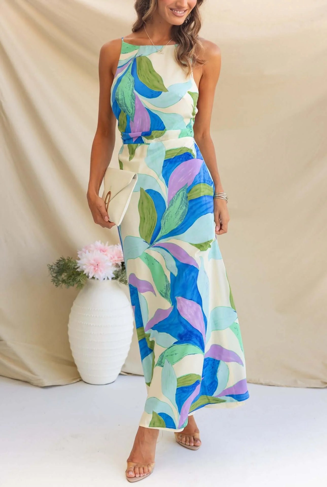 Maxi Dress Fashionable Printed Sleeveless Backless Dress