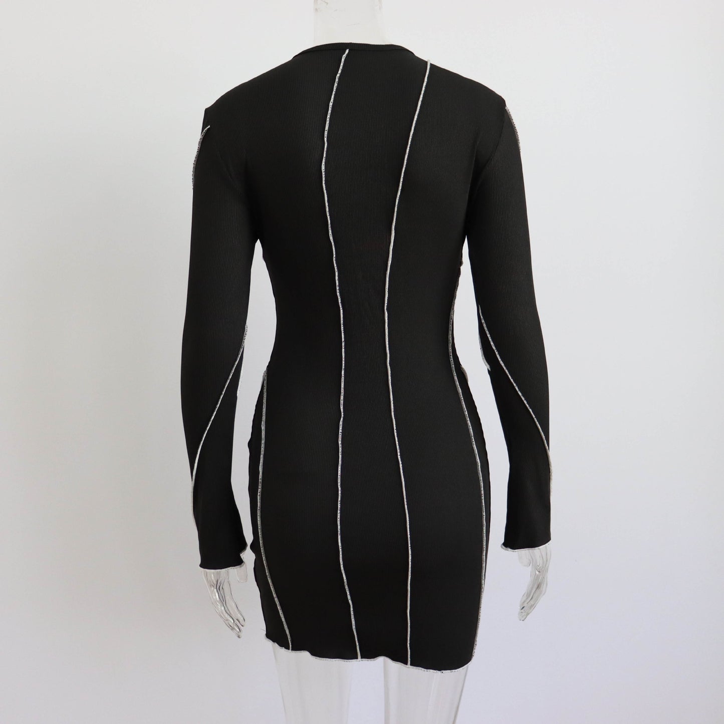 Autumn Hit Line Bell Sleeve Dress Women Clothing Small Sunken Stripe Tight Sexy Long Sleeve Short Dress Women