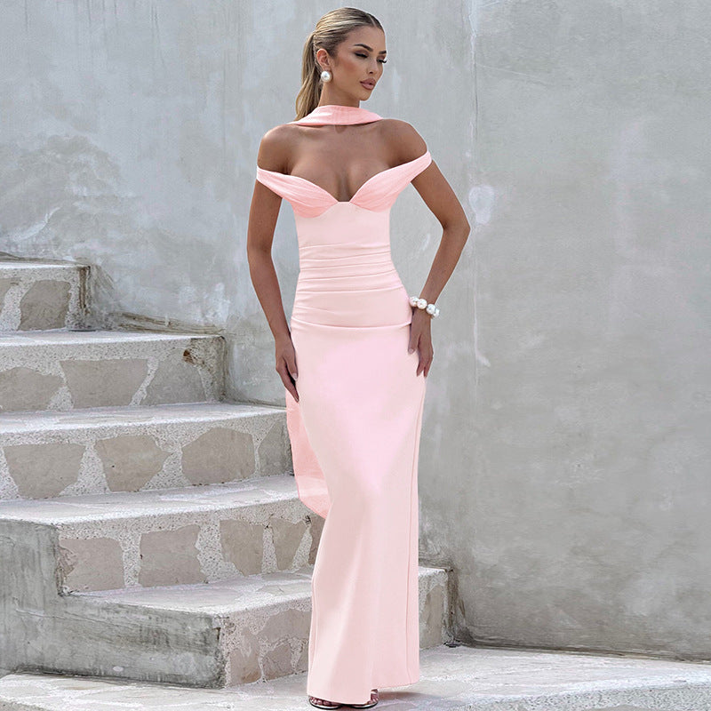 Women Clothing Summer Sexy Solid Color Ribbon Dress Women