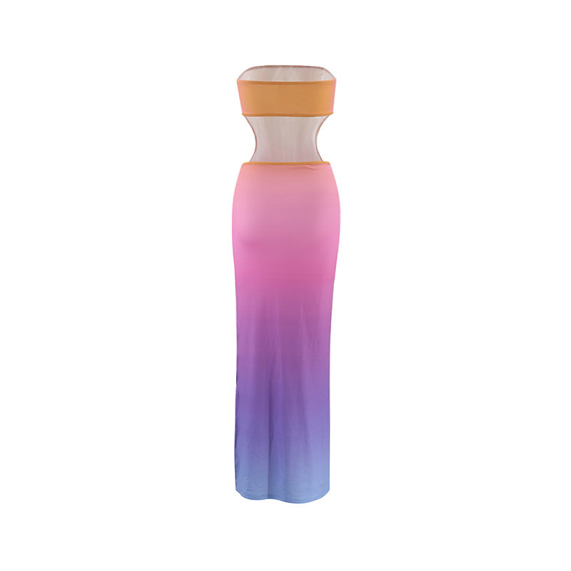 Summer Dress Casual Sexy Gradient Print Tube Top Waist Dress
