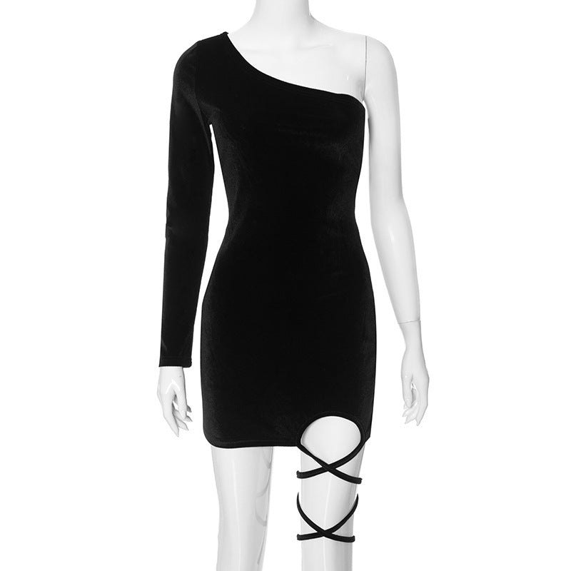 Solid Color Shoulder Strap Adult Lady like Woman Sexy Sheath Slim Fit Slimming Short Women Dress