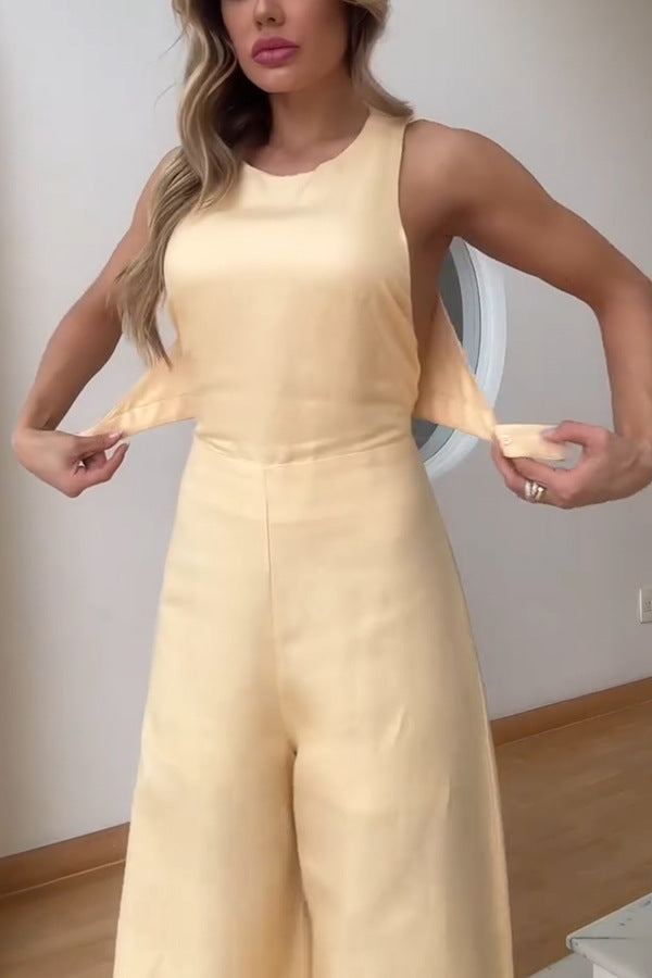 Summer Sexy Solid Color Loose Trousers Jumpsuit Women