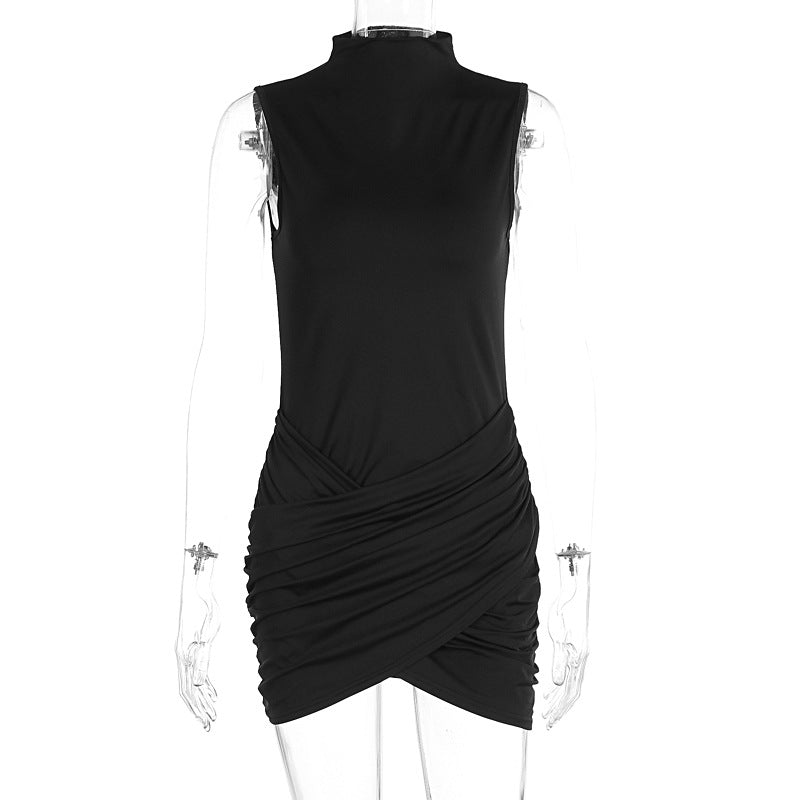 Summer Solid Color Slim Fit Advanced Texture Sleeveless Ruffle Hip Dress