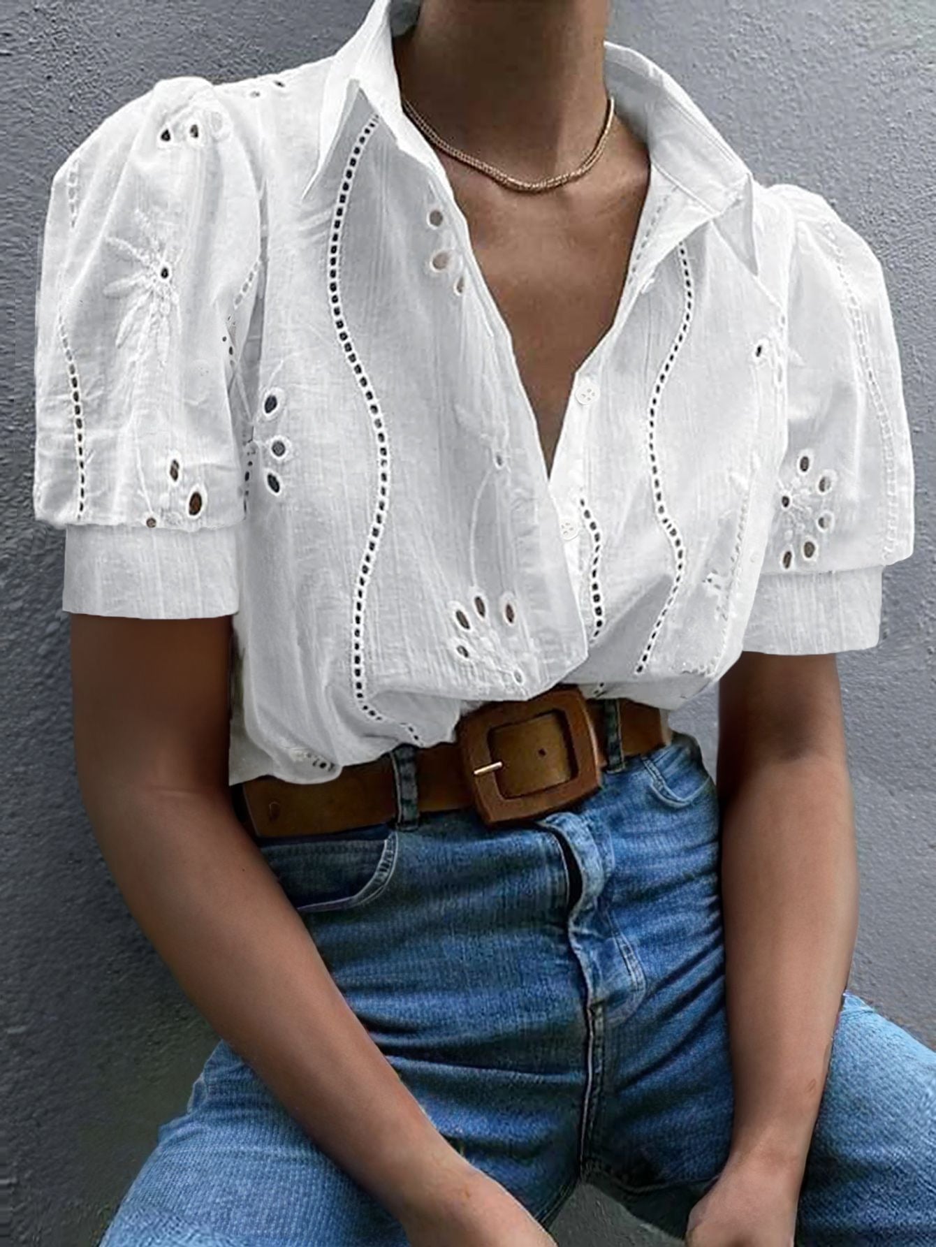 Sexy Hollow Out Cutout T shirt Short-Sleeved Blouse Women Clothing Summer