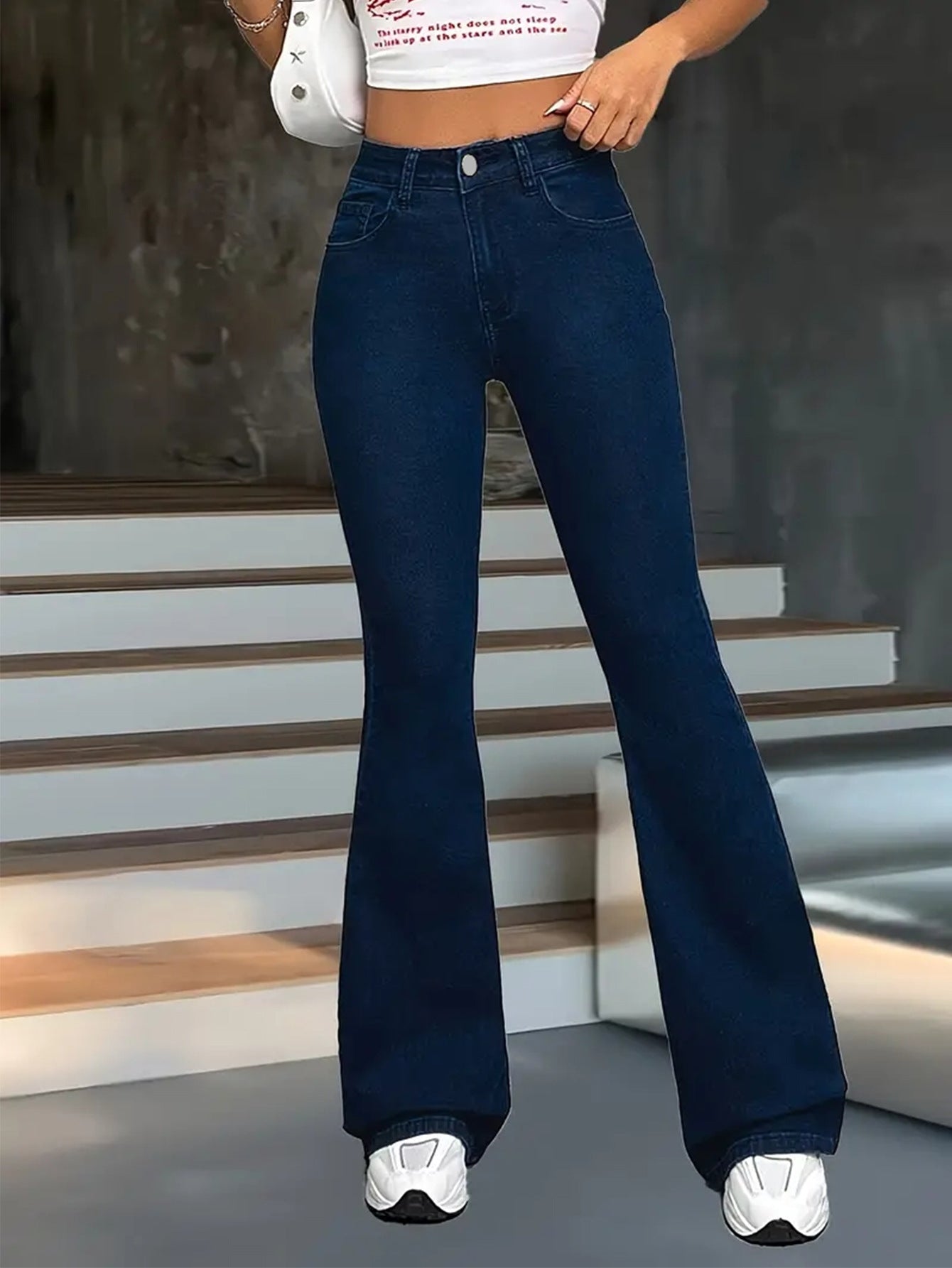 Women Jeans Elastic Minimalist Multi Craft Dark Blue Pants All Matching Slim Fit Slim Flared Trousers Jeans