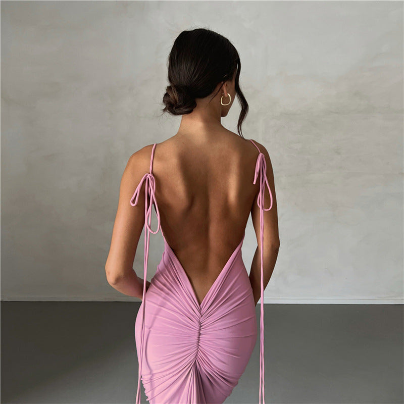 Women Summer Women Clothing Suspenders Sexy Backless Slim Fit Sheath Elegant Dress