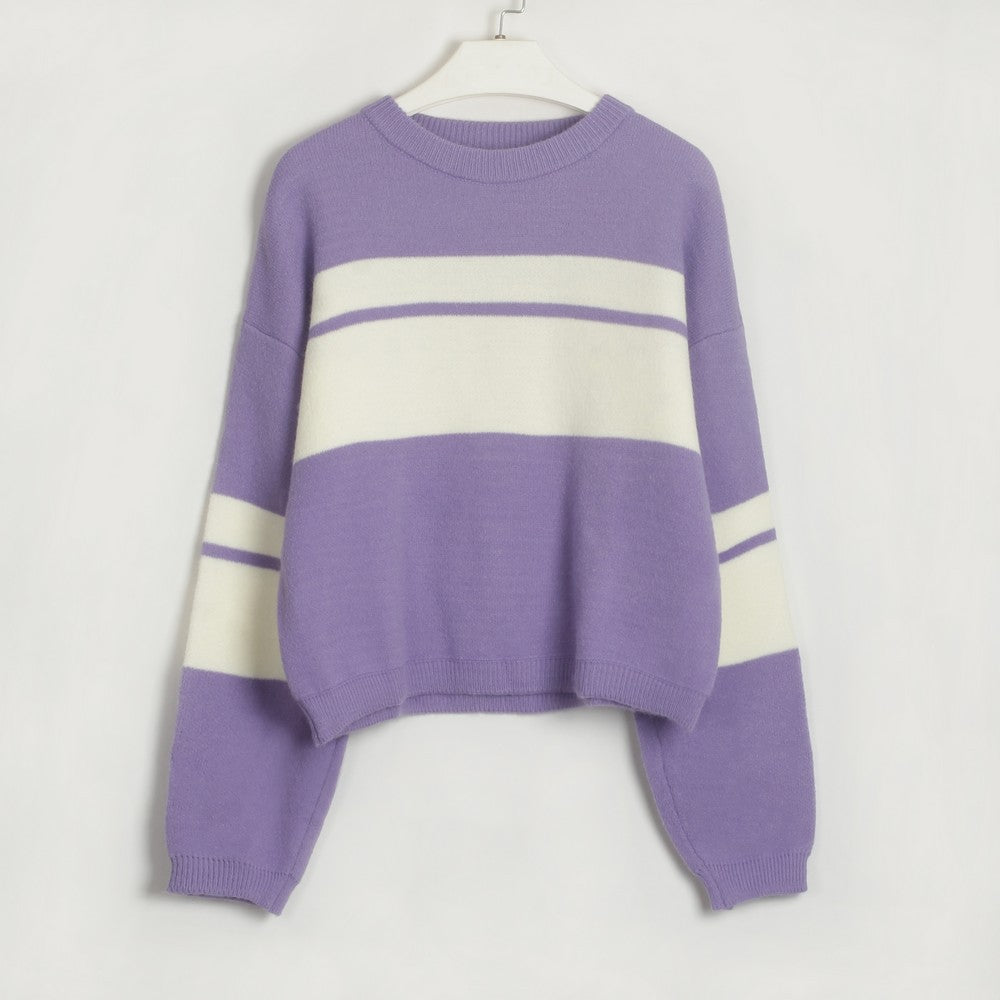 Women Clothing Colorblock All Matching Top Simple Classic Casual Sweater