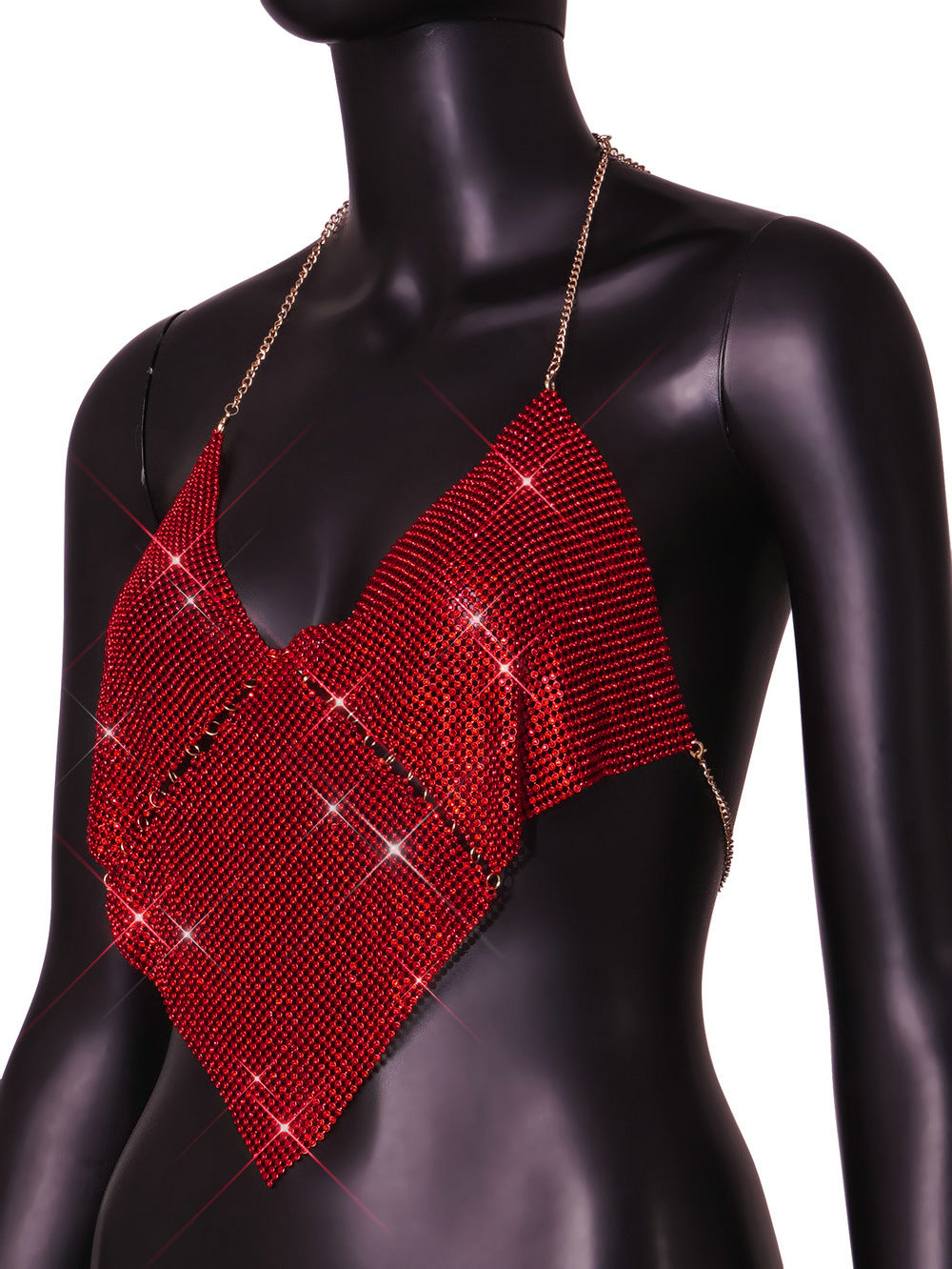 Women Clothing Nightclub Sexy Low Cut Backless Halter Rhinestone Stitching Triangle Vest Women