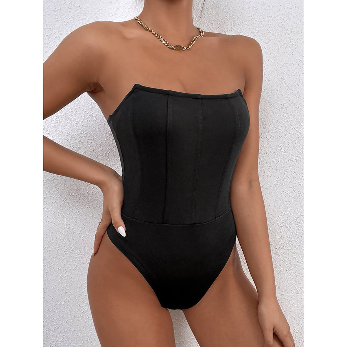 Women Patchwork Bodysuit Three-Dimensional Slim Fit Bodysuit Basic Strapless Tube Top Bodysuit Women