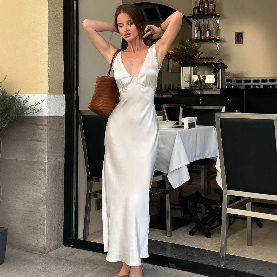Women Clothing Summer French Entry Lux High Sense Graceful Fashionable Sleeveless Slim Dress