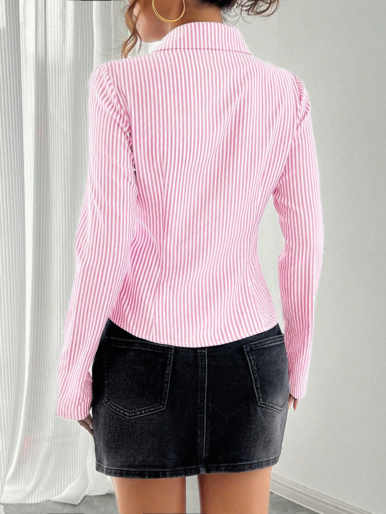 Spring Autumn Casual All Match V neck Striped Long Sleeve Shirt Top
