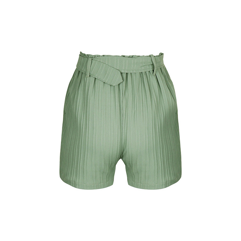 Summer Women Clothing Solid Color Pleated Shorts for Women