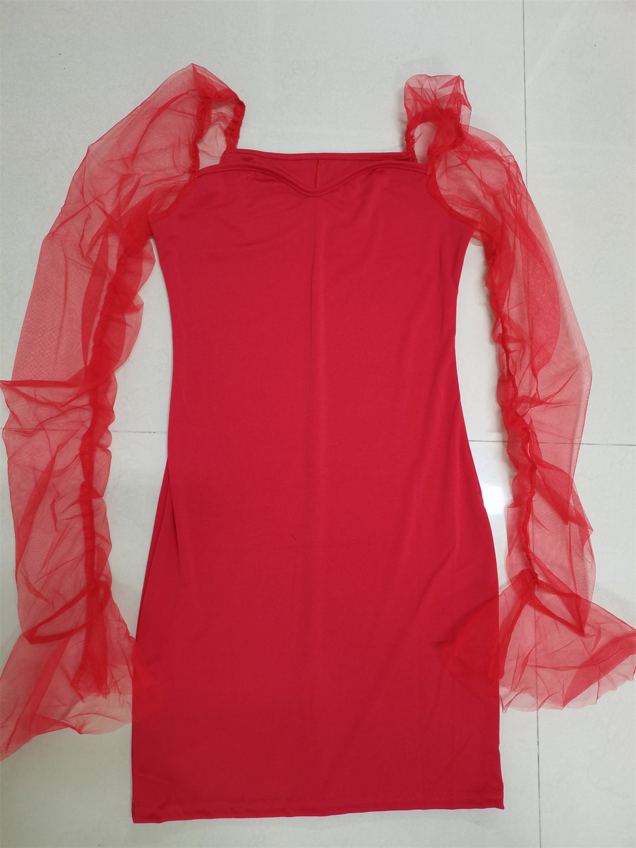 Sexy Solid Color Stitching Mesh Short Dress Women Clothing