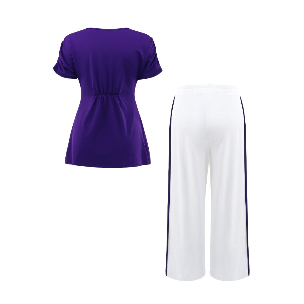 Women Casual Slit Top High Waist Trousers Two Piece Sets