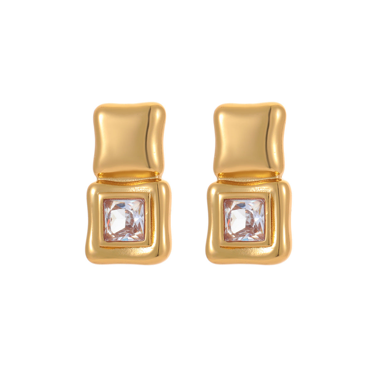 Geometric Abstract Square Crystal Sugar Large Zircon Stainless Steel Earrings Vacuum Plating 18K Gold Advanced Ear Rings
