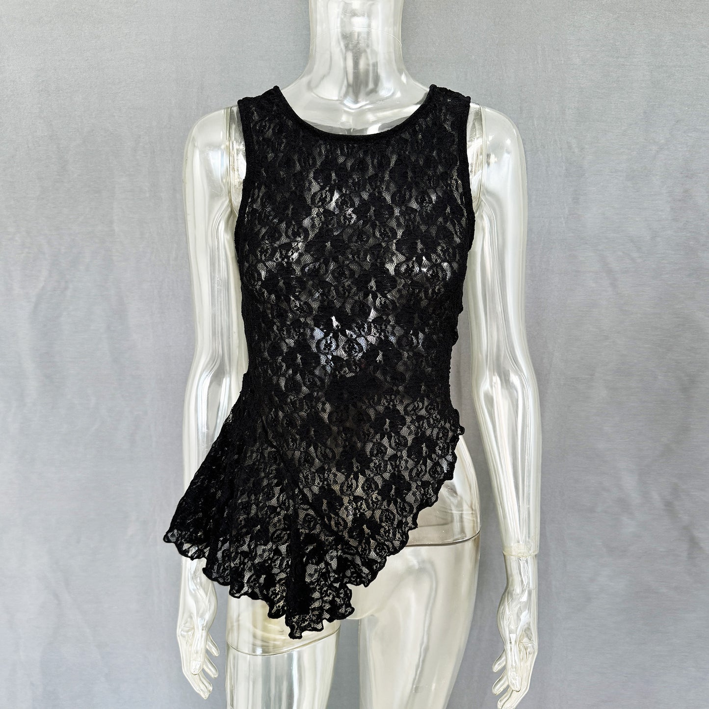 Spring Summer Women Lace Shirt Waist Tight Irregular Asymmetric Oblique Vest Top