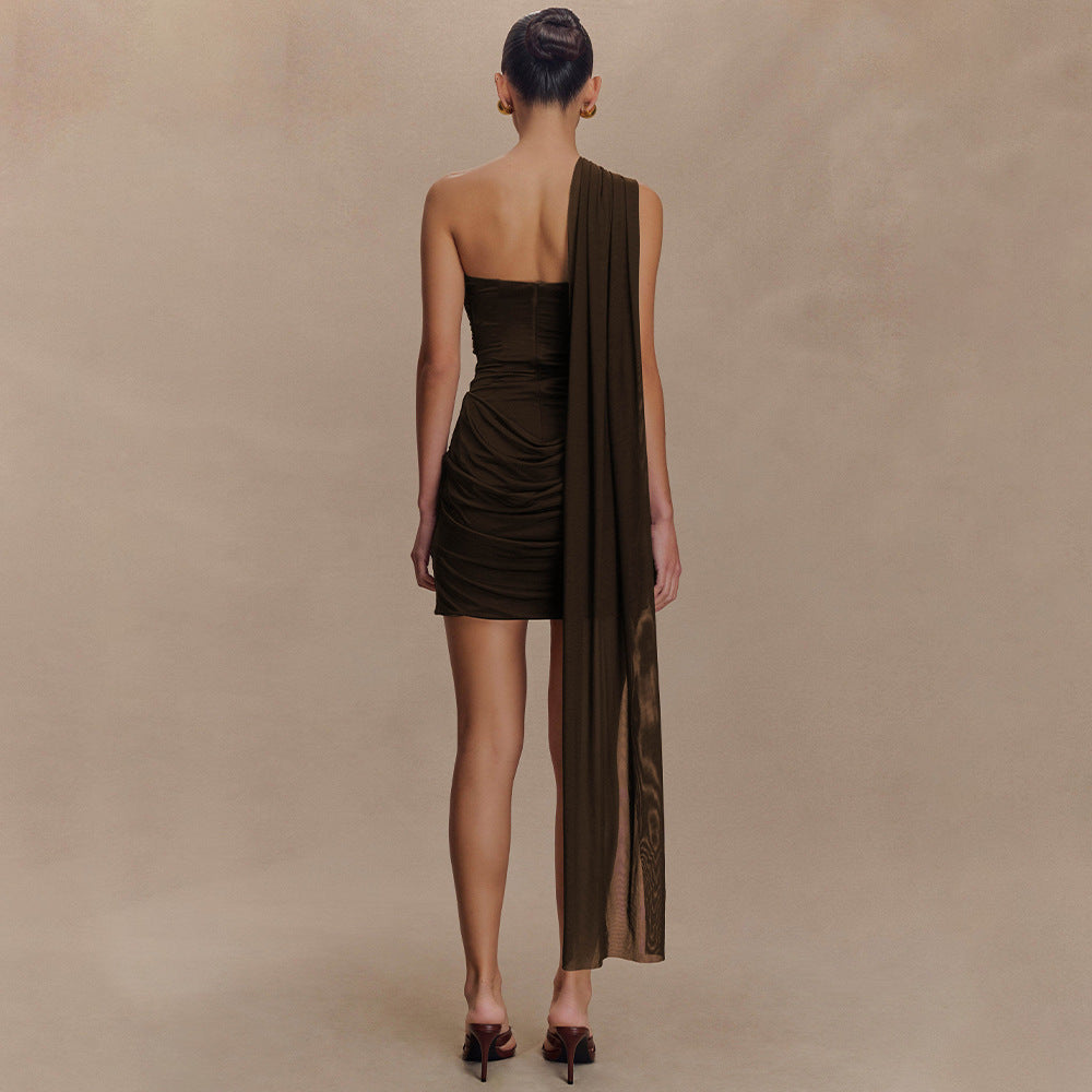 Summer Ribbon Pleated Dress Sexy Tube Top Women Hip